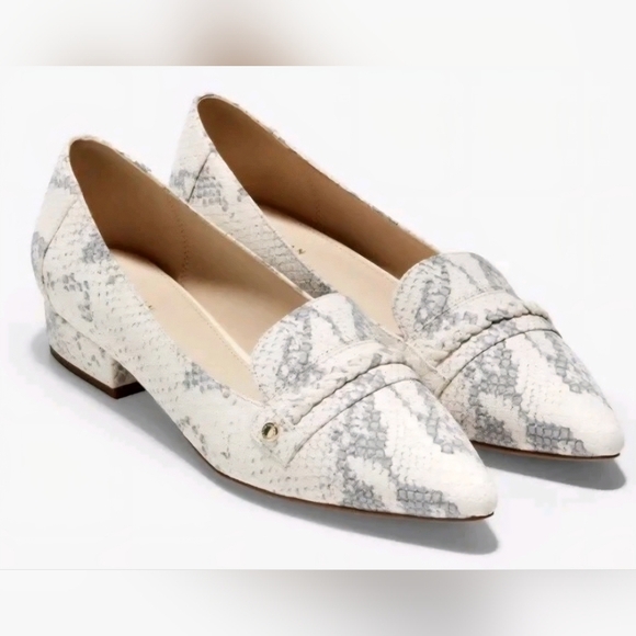 Cole Haan Mabel Skimmer Chalk Python Pointed Toe Loafer Flats Women 9B - Picture 1 of 6